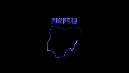 Nigeria outline map with glowing blue border and text country Africa