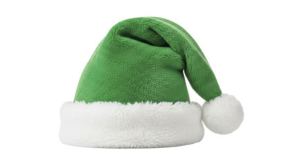 Green Christmas Elf Hat with White Fur Pompom on a Transparent Background PNG Image