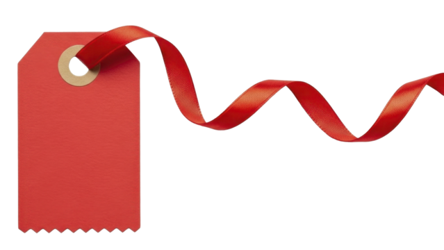 Red gift tag with flowing ribbon for holiday presents on a transparent background PNG image PNG file