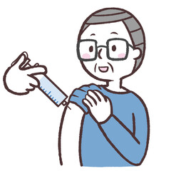 リラックスして注射を打つシニア男性のイラスト