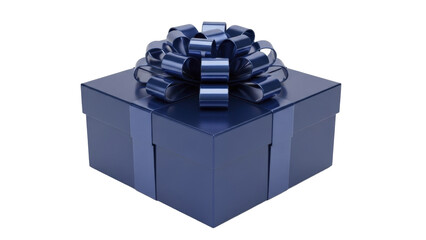 A navy blue gift box with a large matching bow on a transparent background, PNG image, PNG file