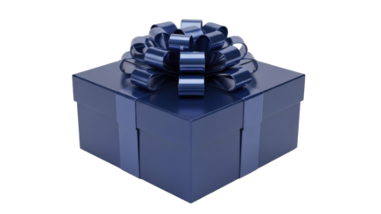 A navy blue gift box with a large matching bow on a transparent background, PNG image, PNG file
