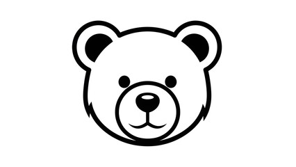 Naklejka premium Cute Bear Head Illustration with Simple Black Outline on White Background