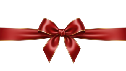  Red Christmas gift ribbon bow with gold trim on a transparent background PNG image