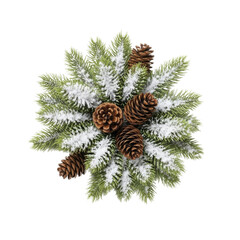 Naklejka premium Frosted Evergreen Branches with Pinecones on a Transparent Background PNG image