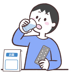 薬を服用する男性のイラスト