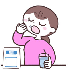 カプセルを服用する女性のイラスト