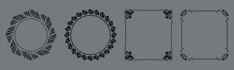 Set of decorative frames Elegant vector element for design in Eastern style, place for text. Floral black and gray borders. Lace illustration for invitations and greeting cards