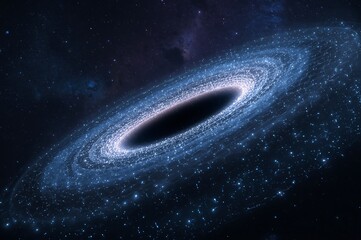 A supermassive black hole s accretion disk glows with cosmic energy in deep space