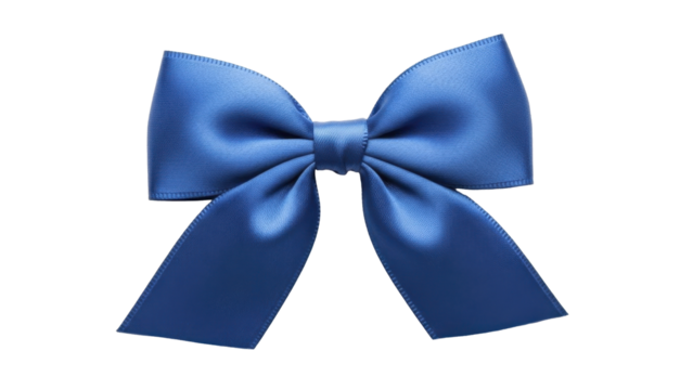 A single elegant blue ribbon bow on a transparent background PNG image for festive decoration and gift wrapping - Powered by Adobe