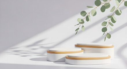 Product Display Podium Stand Eucalyptus White Wood Copy Space