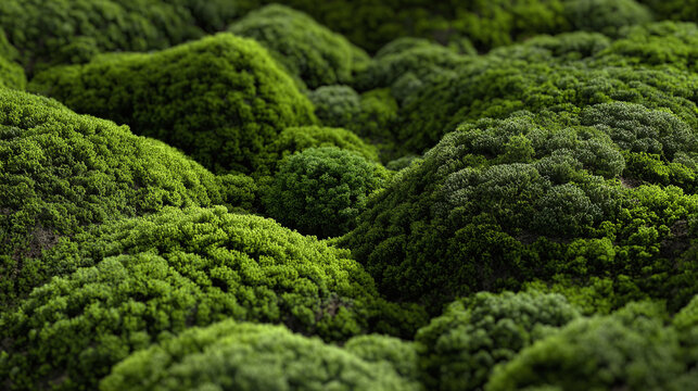 A close-up view of vibrant green moss growing densely, creating a textured and natural landscape