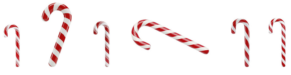 Obraz premium Christmas candy canes, red white stripes, glossy, on a transparent background, PNG image