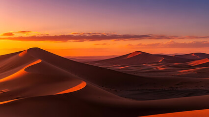 Fototapeta premium Golden hour desert dunes under a vibrant sunset sky
