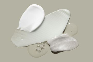 Cosmetic beauty products sample sawtch set collection. Cleansing cream, foam, peeling, milk, oil,...