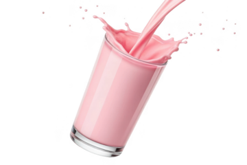Pink liquid splashing into a tall glass isolated on transparent background