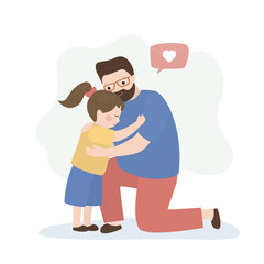 Father offering solace to little kid. Empathy, dad comforting daughter. Family, relationship, parent and child isolated on white background. Warm hugs.