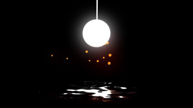 Glowing hanging lamp and fireflies with water in magical winter animation. seamless looping overlay 4k virtual video animation background.