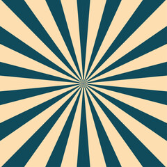 Retro blue background with vintage circus sunburst. Psychedelic colorful swirl poster, abstract pattern in 70s carnival style. Hypnotic sunburst vector illustration.