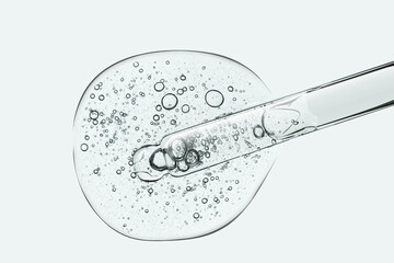 Liquid clear gel with bubbles or serum gray transparent on a screen of microscope grey isolated...