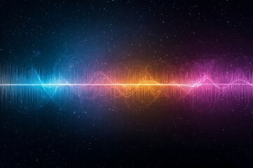 Vibrant neon soundwave reflection across a dark starry cosmic ocean surface
