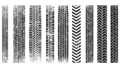 Various black grunge tire tracks and tread marks, a vector illustration set for creative design elements