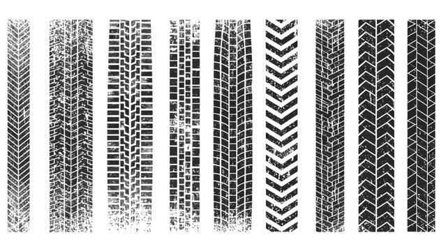 Various black grunge tire tracks and tread marks, a vector illustration set for creative design elements