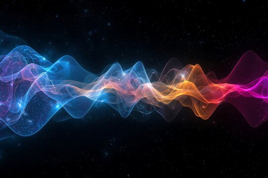 Vibrant cosmic waveform of light and energy pulsating through the dark universe - Powered by Adobe