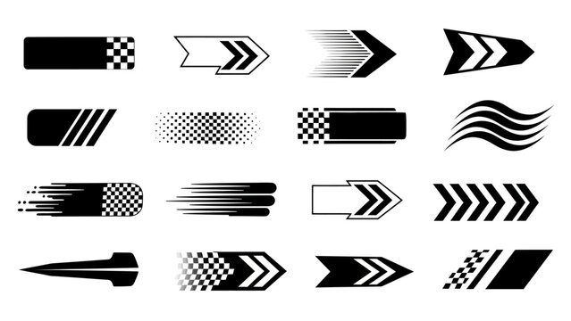 Set of Black and White Arrows and Speed Lines Elements for Graphic Design and Racing Designs