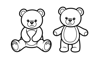Cute Cartoon Teddy Bears Sitting and Standing on White Background