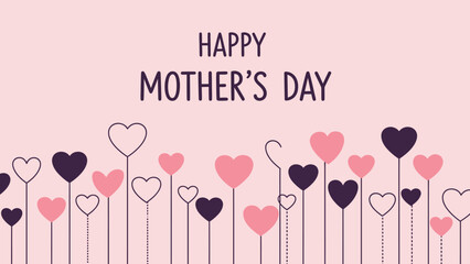 A light pink background with "HAPPY MOTHER'S DAY" text and a border of stylized hearts on stems.