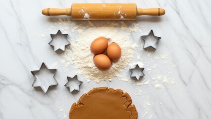 Christmas Baking Flat Lay with Flour and Cookie Cutters