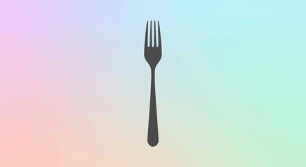 Simple dark fork silhouette on a soft pastel gradient background.