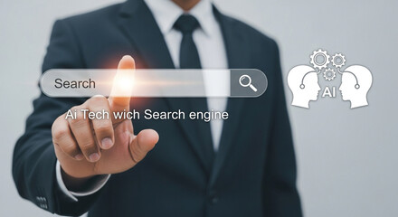 Businessman using search engine with ai technology showcasing innovation and digital transformation in business highlighting the integration of artificial intelligence in modern search processes and s