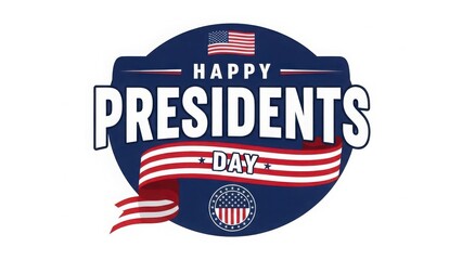 Happy presidents day emblem with american flag and stars isolated on white background