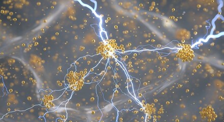 Artistic depiction of electron flow and energy transfer with lightning effect
