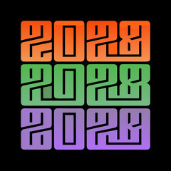 Retro pixel block numbers 2028 in orange green purple