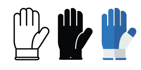 Obraz premium Glove Icons In Three styles vector set line art, silhouette and color version