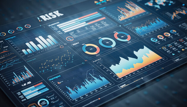 Cutting-Edge Risk Analysis Dashboard Displaying Real-Time Market Data and Financial Insights, Perfect for Modern Investment Strategies and Business Analytics