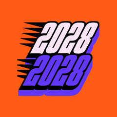 Two 2028 year numbers with speed lines text typography