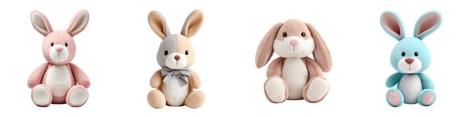 Fototapeta premium Pastel Plush Bunnies: Cute Easter and Children's Toys Collection