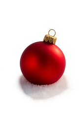 Red Holiday Bauble Positioned on Snow PNG for Christmas Card Templates, Christmas Marketing, Card Designs, and Seasonal Artworks, Shiny Red Xmas Sphere, Snowy Red Ornament Ball Transparent PNG