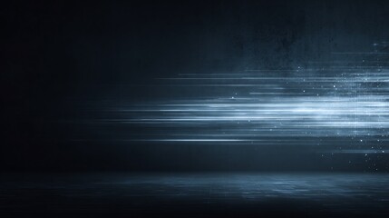 Minimalist business background subtle glowing quantum data stream flowing horizontally across dark textured background faint geometric pattern plenty of negative space left typography elegant tech