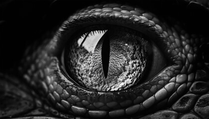 Close-up of Alligator Eye and Scales Black and White