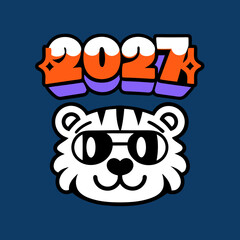 White tiger wearing sunglasses with 2027 graphic cool