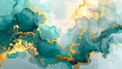 Luxury Teal and Gold Alcohol Ink Texture