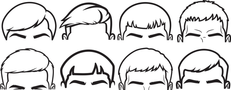 Vector Set of Men's Modern Hairstyles and Haircuts (Outline/Line Art)