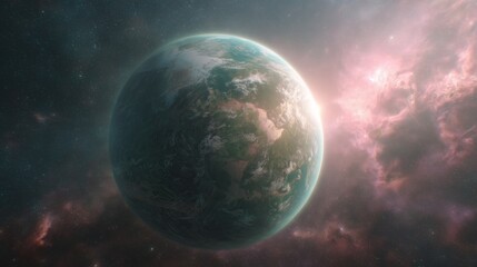 Fototapeta premium Beautiful planet surrounded by vibrant cosmic clouds in deep space scenery