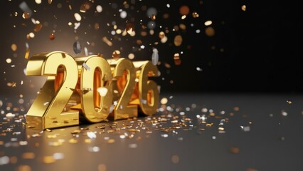 Golden 2026 New Year Celebration with Falling Confetti