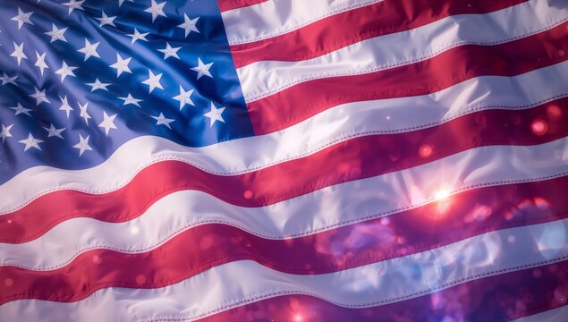 American Flag Waving in the Wind During a Sunny Day